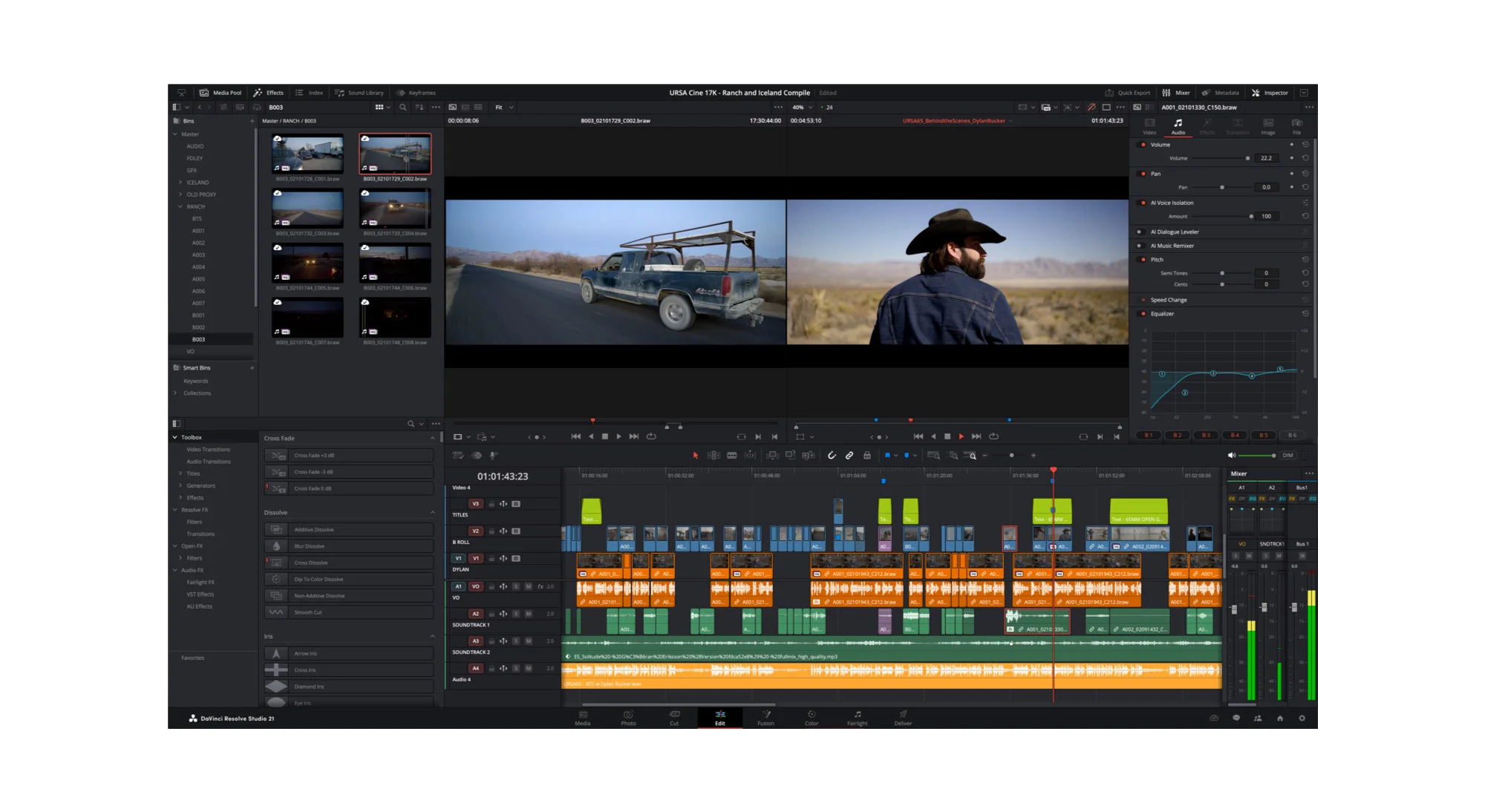 DaVinci Resolve 21.1 Edit page showcasing improved multicam controls, waveform scaling and inspector presets