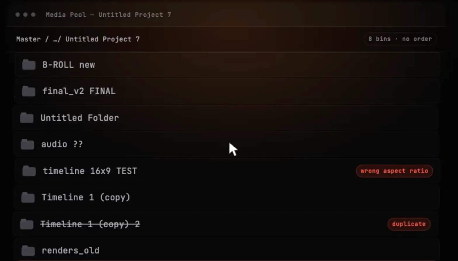 Disorganized workspace in DaVinci Resolve