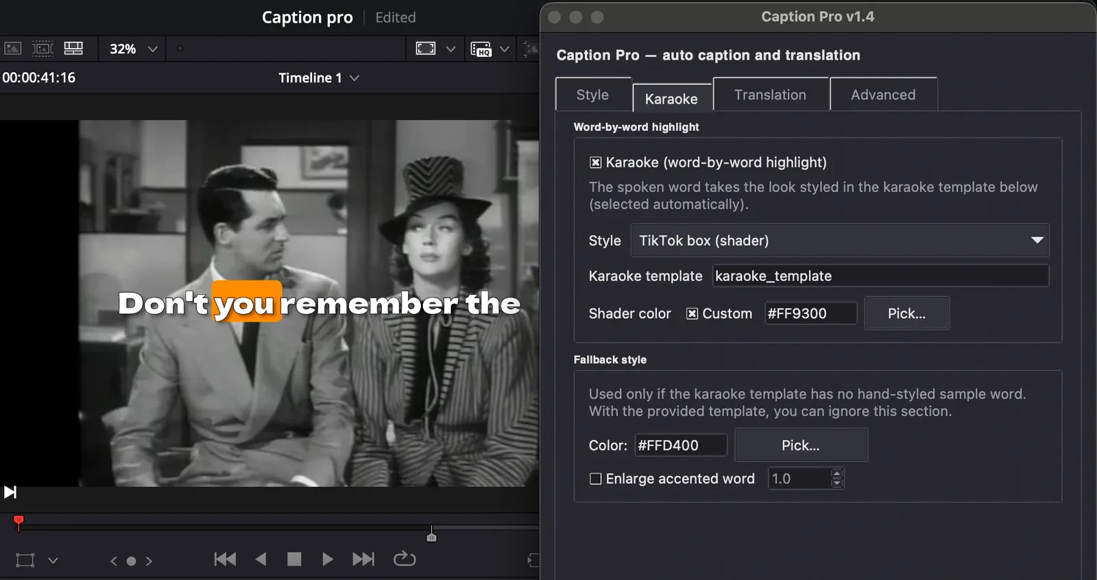 karaoke mode in caption pro Word by word karaoke mode in Caption pro Davinci REsolve
