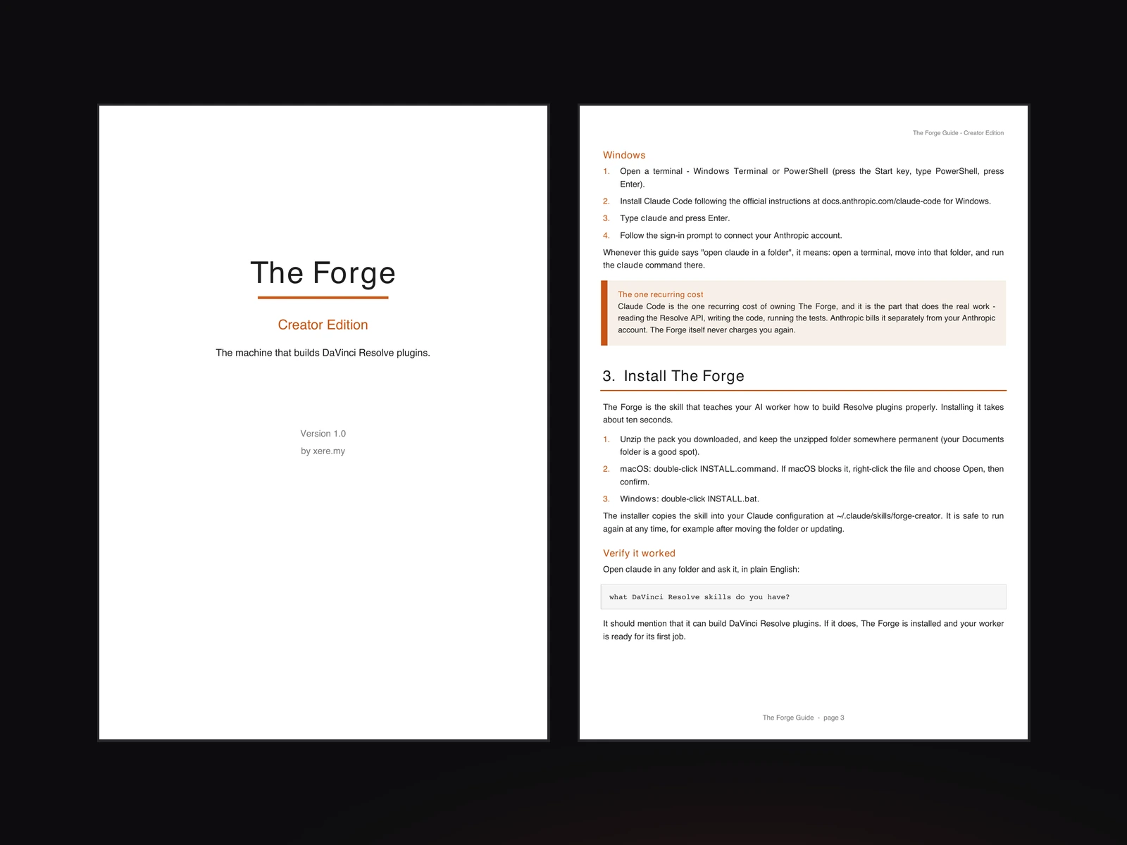 The Forge Guide, Creator edition - 6-chapter PDF taking you from install to your first working DaVinci Resolve plugin