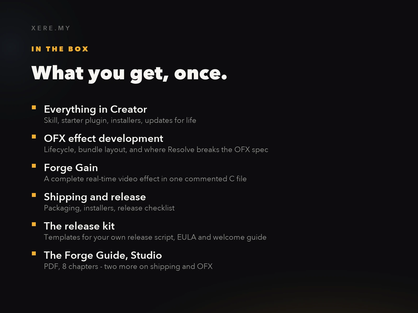 What is inside The Forge Studio edition - OFX development, Forge Gain effect, shipping and release kit