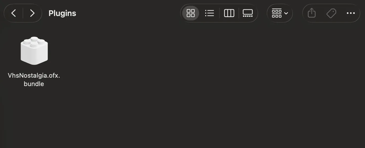 The VhsNostalgia.ofx.bundle folder placed in /Library/OFX/Plugins on macOS